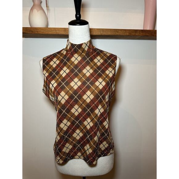 Worthington Women's Vintage 90s Glitter Tank Argyle Bronze Metallic Size MP - Picture 1 of 7